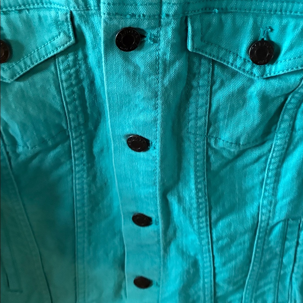 Upcycled Talbots sz S Turquoise Denim Jacket nwt from upcycled boutique Western - Picture 5 of 6